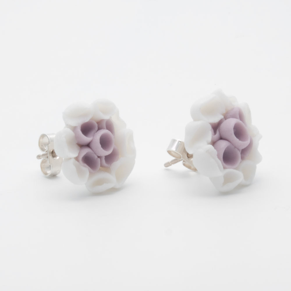 Earrings Studs , Aragonesa Purple And White Porcelain Post Earrings