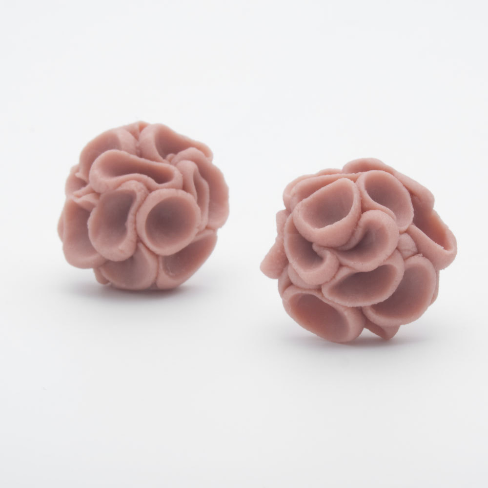 Earrings Studs , Khao-lak Post Earrings With Porcelain Flowers, Coral