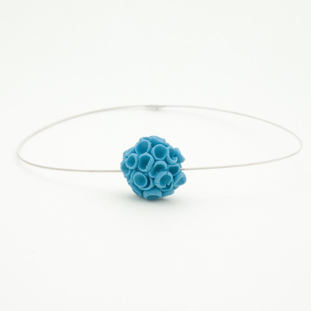 Khao-lak Sterling Silver Necklace With Porcelain Flowers, Blue Color